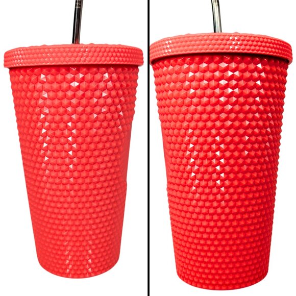 Starbucks 2022 Studded Coral Grande 16 fl oz Acrylic Plastic Beverage Sipper - Picture 4 of 8